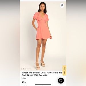 Lulus Coral Puff Short Sleeve Dress with Open Back